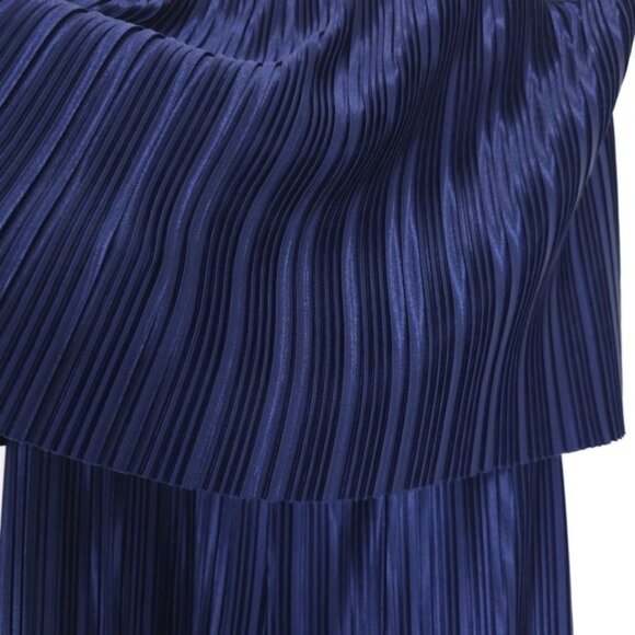 AMANDA UPRICHARD Collina Crinkle Jumpsuit Navy Size XS Pleated Strapless - Picture 12 of 14